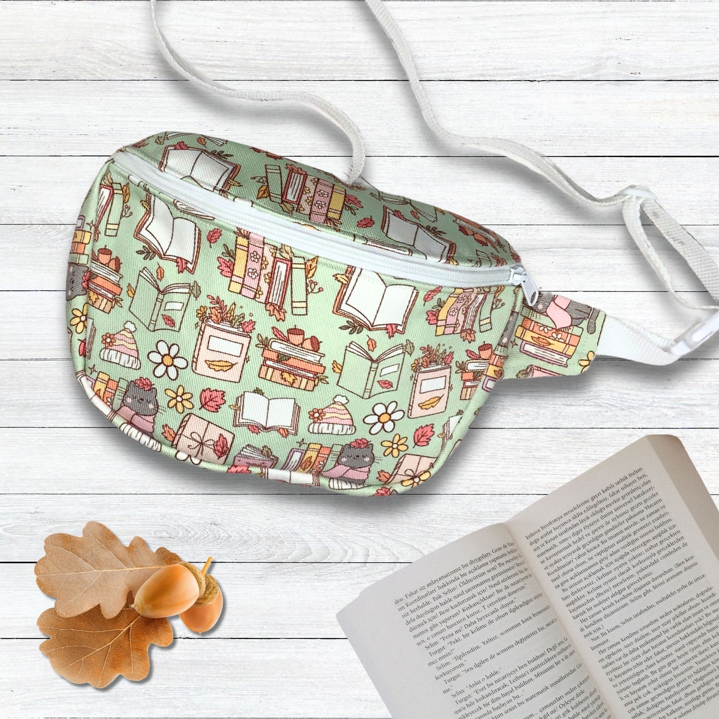 Canvas Bum Bag, Bookish Kitten Print