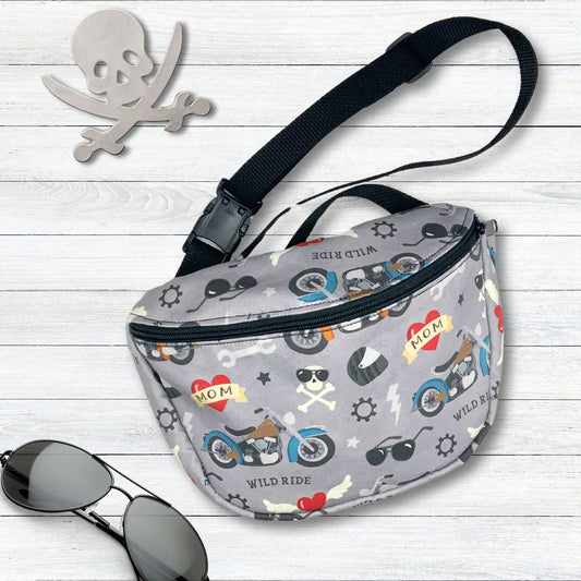Canvas Bum Bag, Wild Ride Motorcycle & Skulls Print